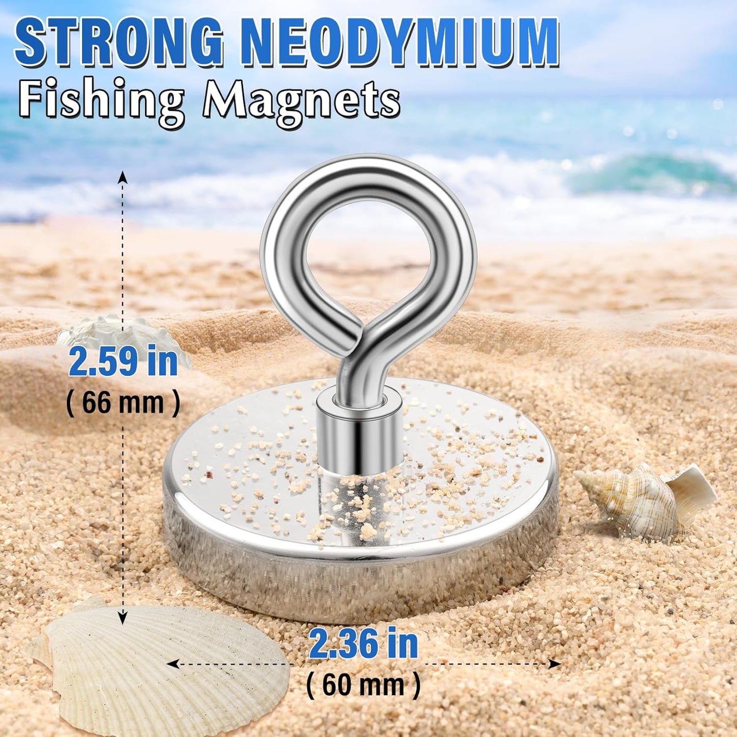 Strong Fishing Magnet - 2.36 Inch 500lbs Heavy Duty Rare Earth Magnet for Treasure Hunting & Item Retrieval