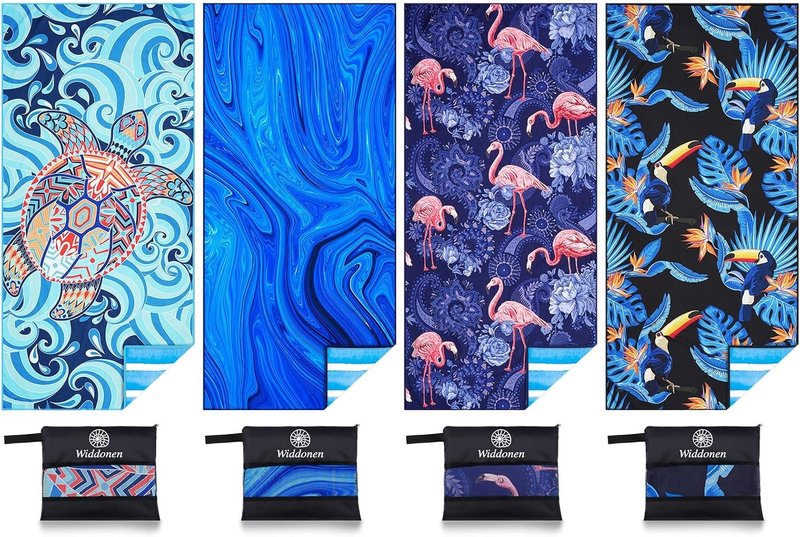 Microfiber Beach Towels - 4 Pack Lightweight Sand-Free Quick Dry Absorbent | Compact Travel Size for Pool & Camping Essentials