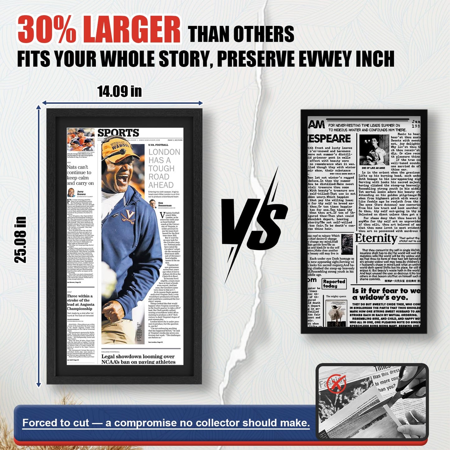 JupDec 11 × 22 Up to 13 × 24 Newspaper Frame, Premium Wood Display Case with Acrylic Panel, Wall Mount or Tabletop Stand, Perfect for Home & Office Decor, Ideal Gift for Collector, 3 Pack, Black