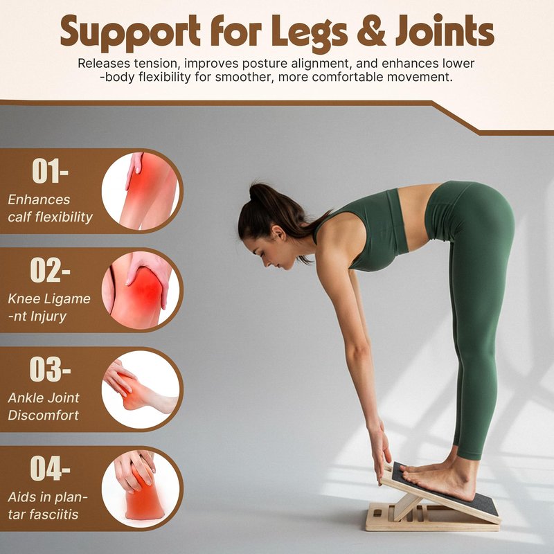 Adjustable Wooden Slant Board for Calf Stretching, Squats & Physical Therapy – Portable Incline Stretch Board for Ankle, Knee, Heel & Foot Mobility with 2 Extra Sand Papers, Carry Bag & Mini Loop Band