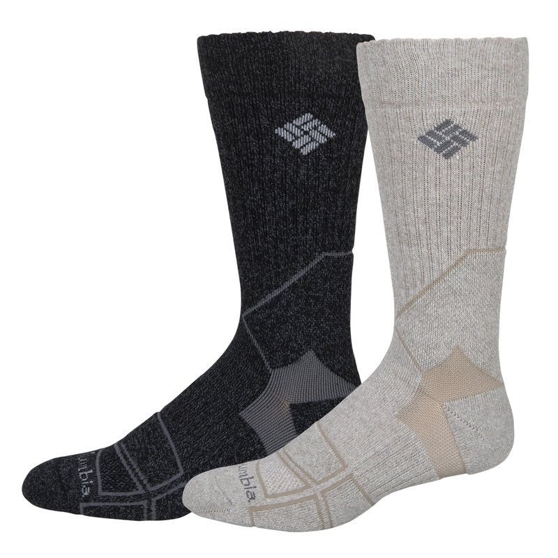 Columbia Men's 2 Pack Medium Weight Hiking Crew Socks, Khaki/Charcoal, 6-12 US