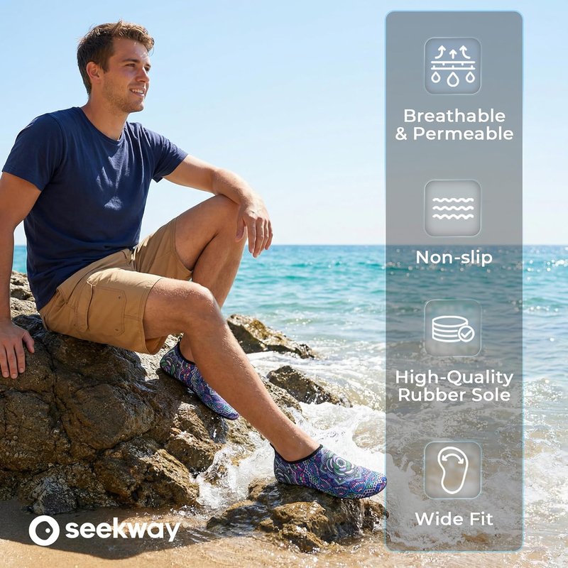 Water Shoes for Men & Women - Quick-Dry Aqua Socks | Non-Slip Barefoot Design for Beach, Swim, River, Pool, Lake - Black