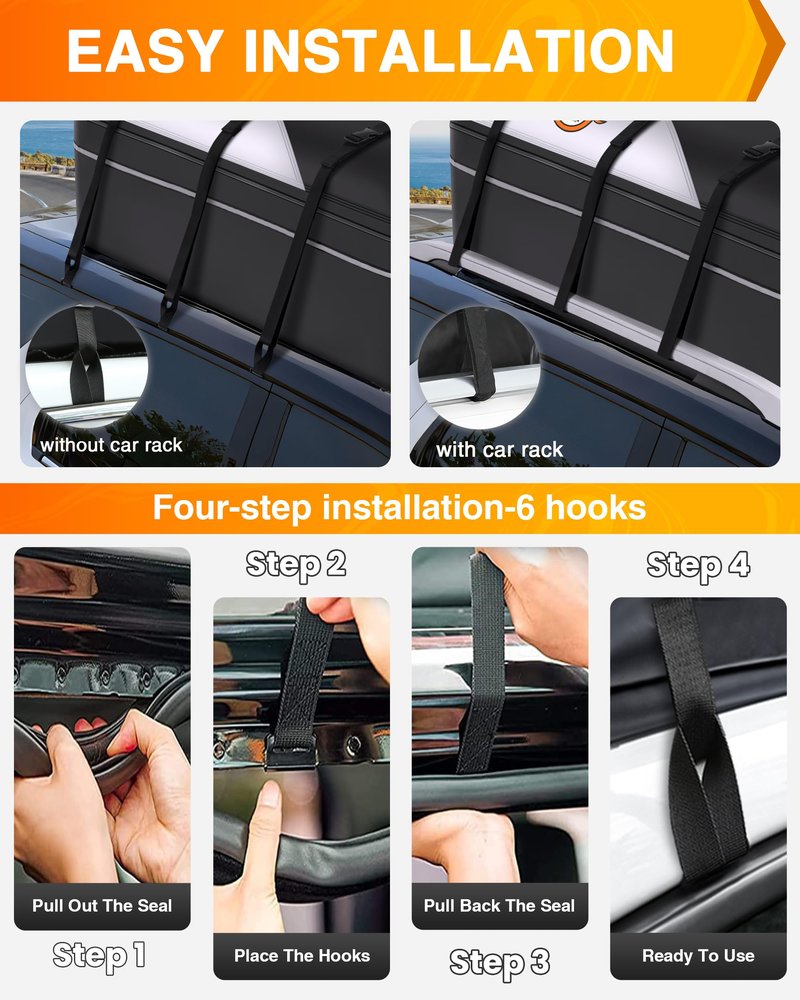 Sailnovo Rooftop Cargo Carrier Waterproof 21 Cubic Feet Car Roof Rack Cargo Carrier Roof Cargo Bag for All Cars with/Without Rack, Includes Anti-Slip Mat, 6 Door Hooks & Luggage Lock