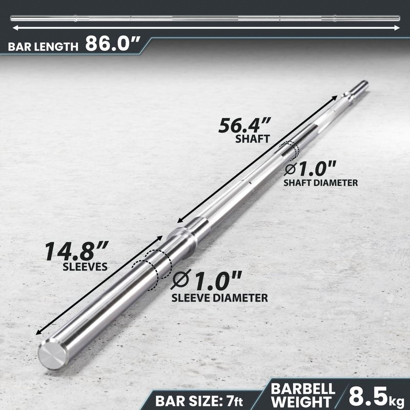 Synergee 1" Olympic Barbell Standard Weightlifting Barbell. 7-foot Bar Weighing 8.5 KG/18.7LB. Compatible with 1”-Opening Plates.