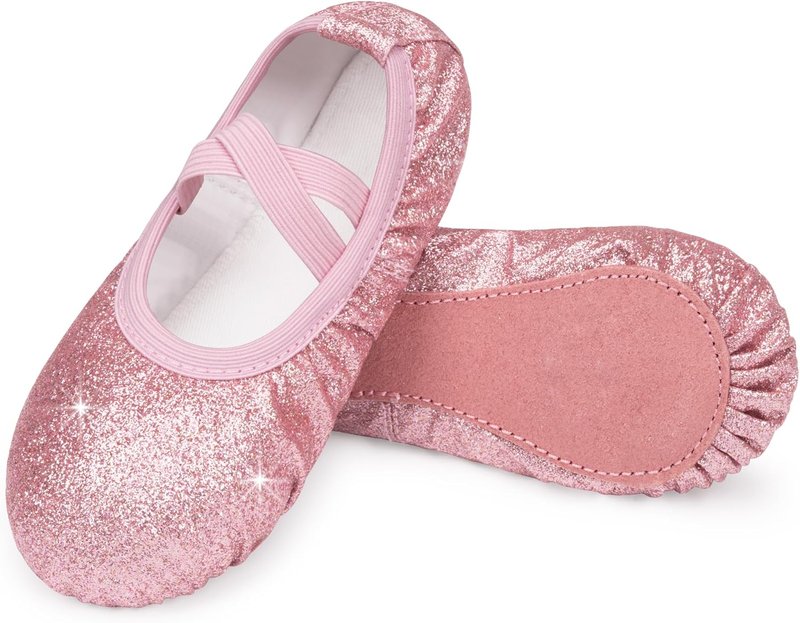 Stelle Ballet Shoes for Girls - Glitter Metallic Faux Leather Dance Slippers | Toddler to Big Kids Sizes