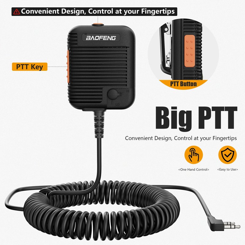 BAOFENG UV-5R Tactical Speaker Microphone Volume Adjustable Handheld for GMRS 5RM Ham Radio DM-32 UV-17H GPS Walkie Talkie (Black)
