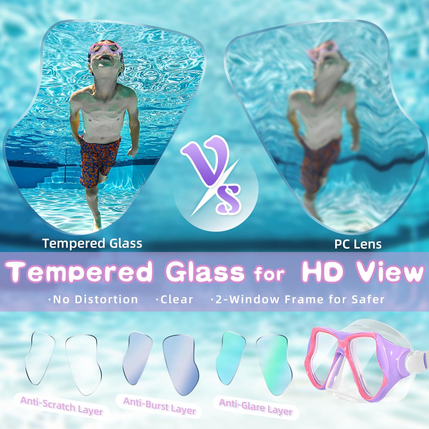 Freela 2 Pack Swim Goggles Kids Swimming Goggles for Kids 6-14 4-7 3-6 8-12 with Nose Cover Anti Fog 180° Clear View Pool Water Goggles Mask Childrens Boys Girls Toddler Youth 4 5 6 7 Years