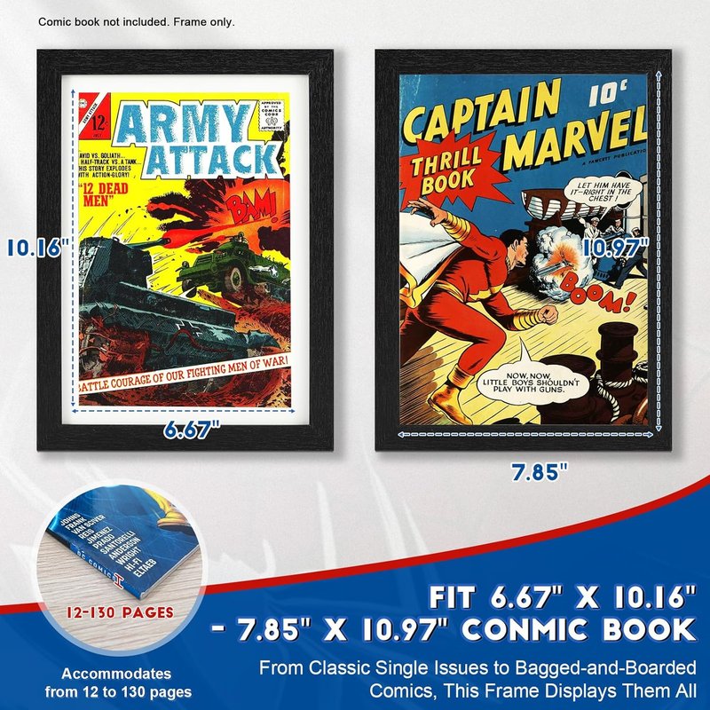 Comic Book Frame - Premium Wood Display Case for 6.7" x 10.2" Comics | Wall Mount or Tabletop Stand, White