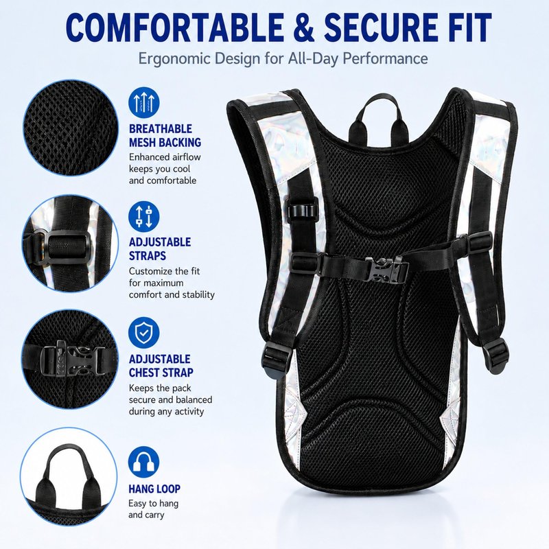 Zavothy Rave Hydration Backpack Lightweight Water Backpack for Cycling Running Hydration Pack Hiking Backpack with 2L Water Bladder White