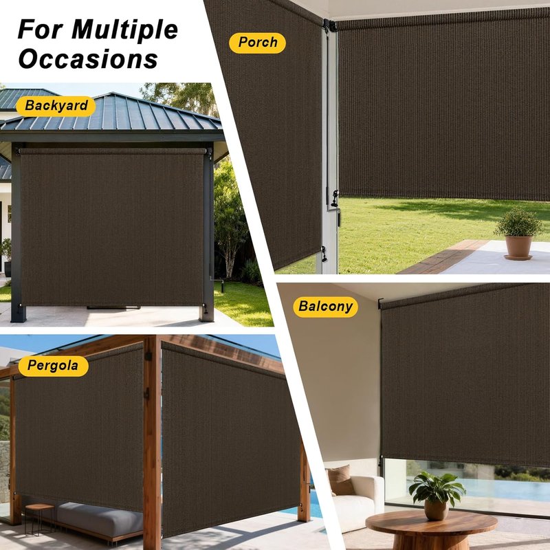 Outdoor Roller Shade - Cordless Patio Roll Up Blinds for Porch & Gazebo | 4' W x 6' H, Mocha