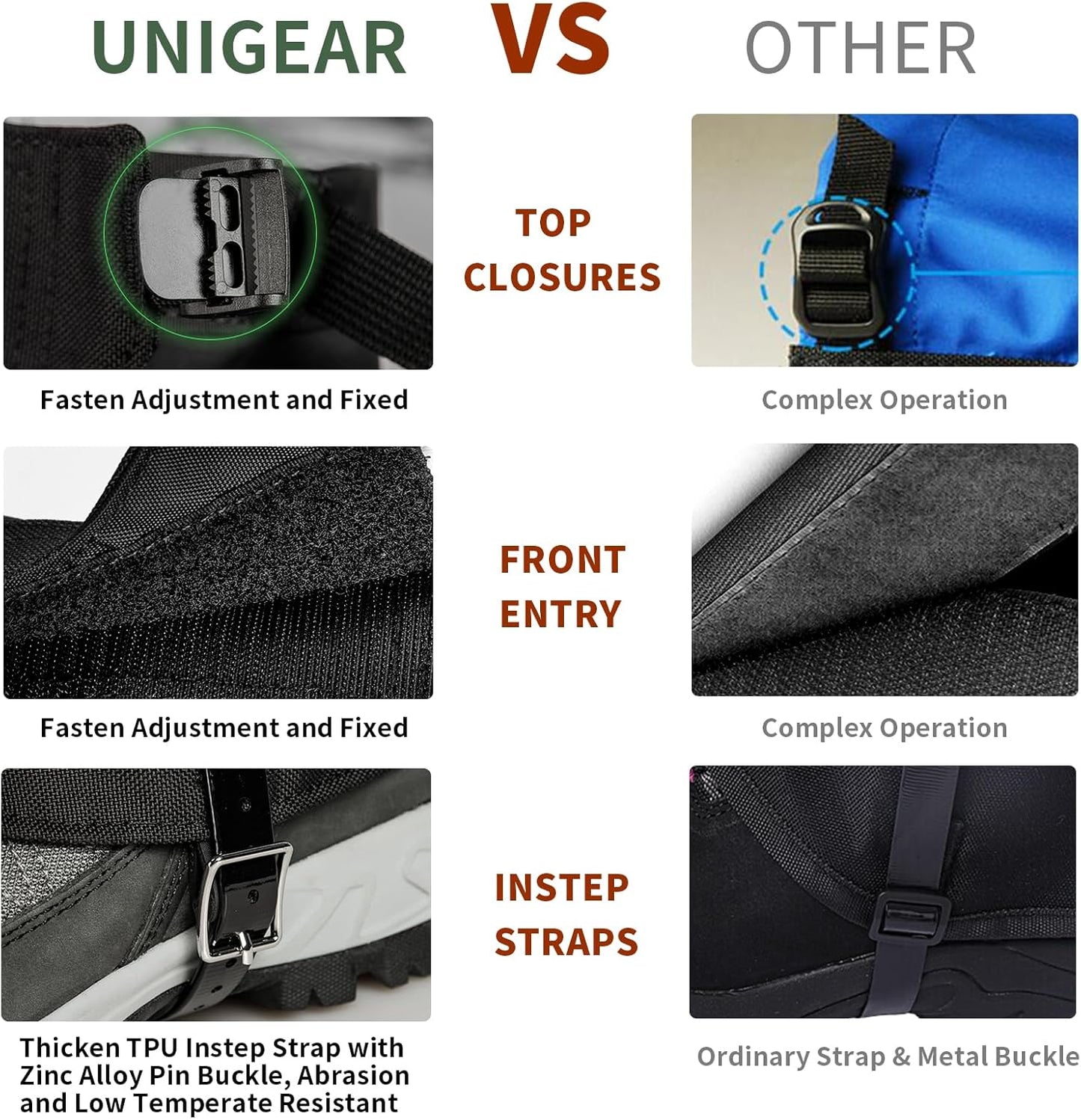 Leg Gaiters - 1000D Waterproof Boot Gaiters for Hiking, Walking, Climbing & Skiing | Durable & Lightweight
