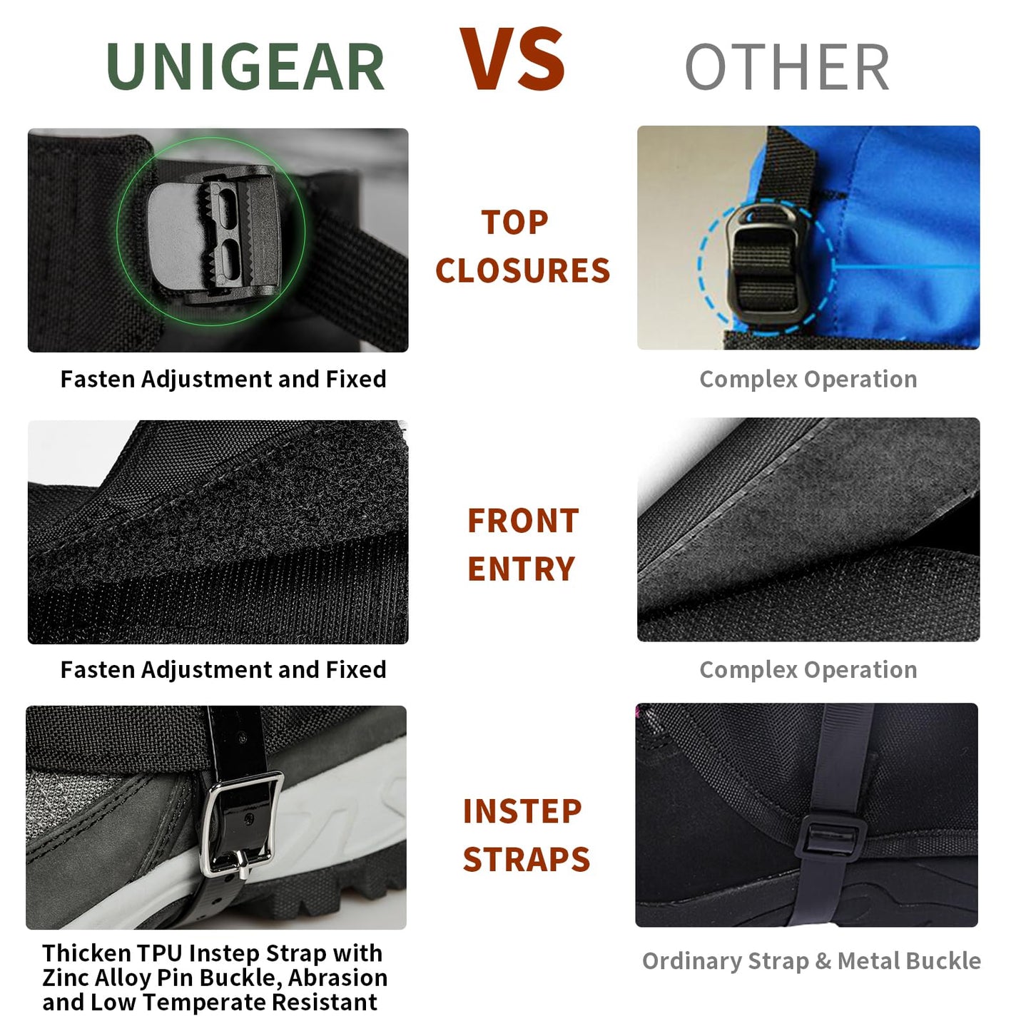 Unigear Snow Leg Gaiters, Waterproof Boot Gaiters for Hiking Walking Climbing Hunting Skiing 1000D Fabric (X-Large)
