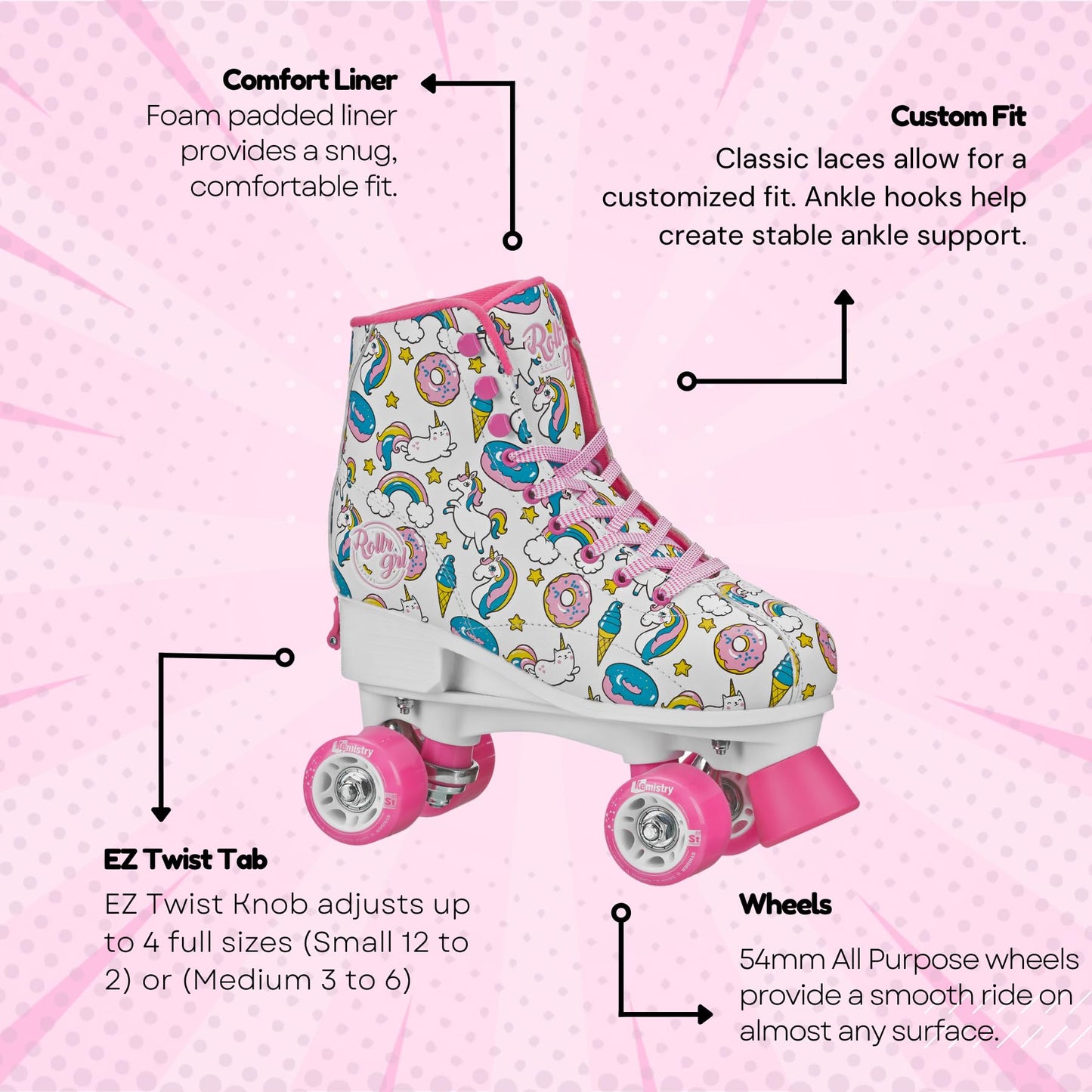 Rollr GRL Ella - Girls White/Pink Adj Medium (3-6)