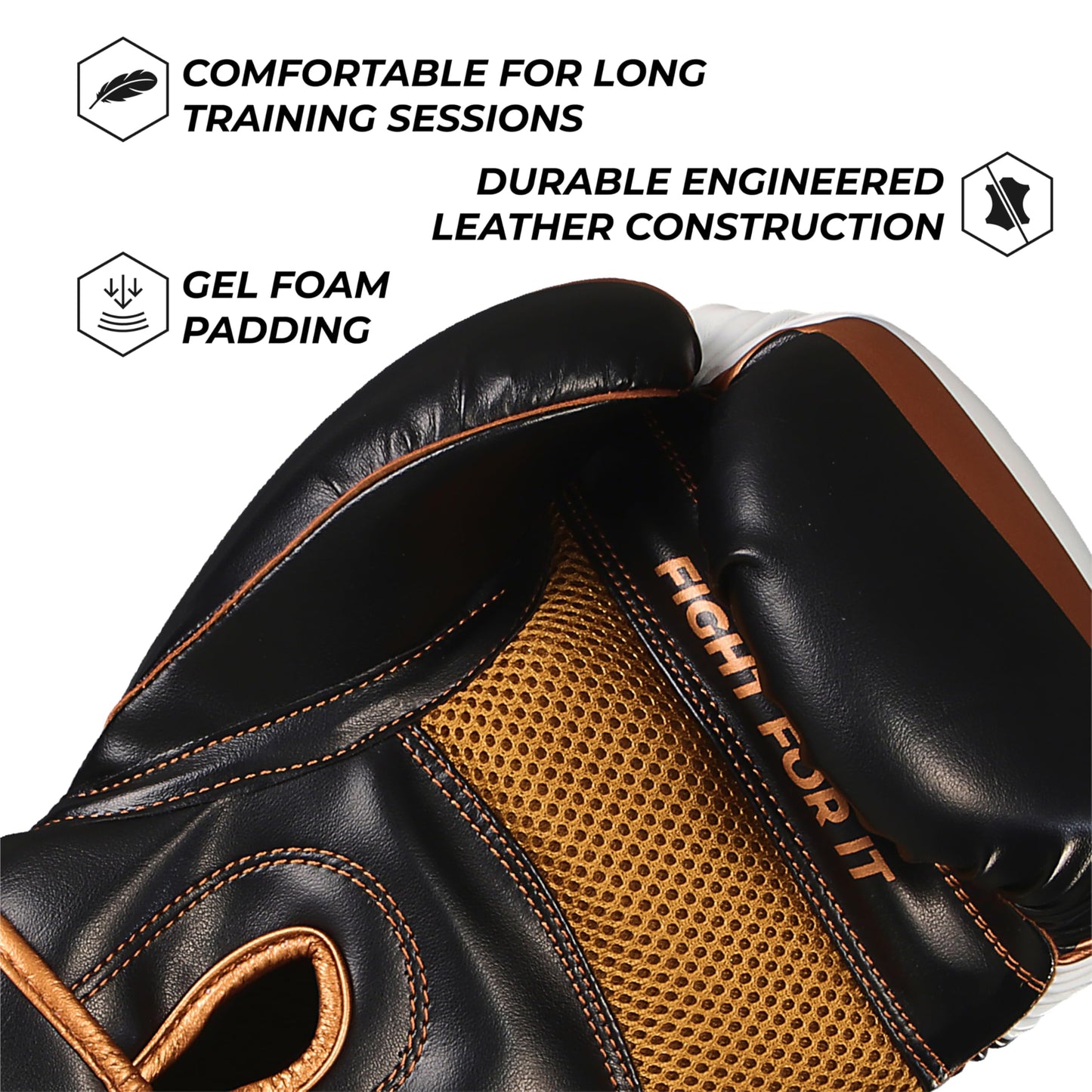 Sanabul Essential Gel Boxing Gloves for Men & Women, Kickboxing MMA, Muay Thai Gloves and Heavy Bag Training Punching & Sparring, Black/Copper 10 oz