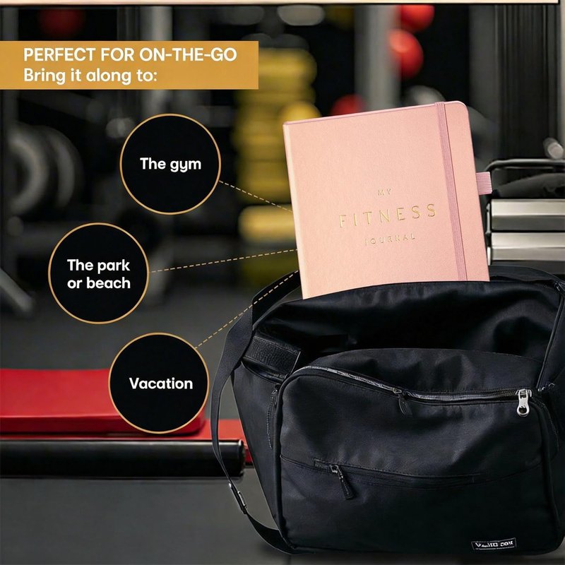 Workout Journal for Men & Women - Fitness & Food Tracker | Undated A5 Leather Hardcover (Rose Gold)