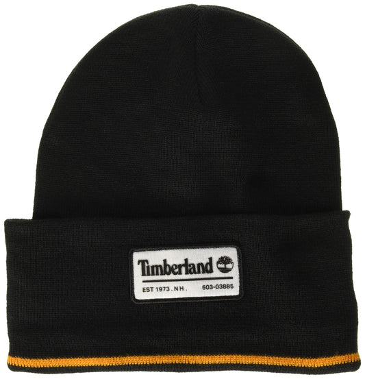 Timberland Men's Long Patch Beanie, Black, One Size