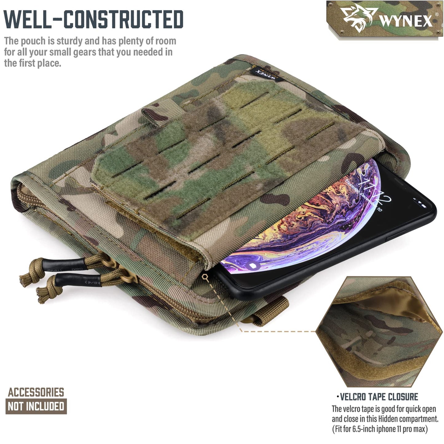 WYNEX Tactical Folding Admin Pouch, Molle Tool Bag of Laser-Cut Design, Utility Organizer EDC Medical Bag Modular Pouches Tactical Attachment Waist Pouch Include U.S Patch (CP Camo)