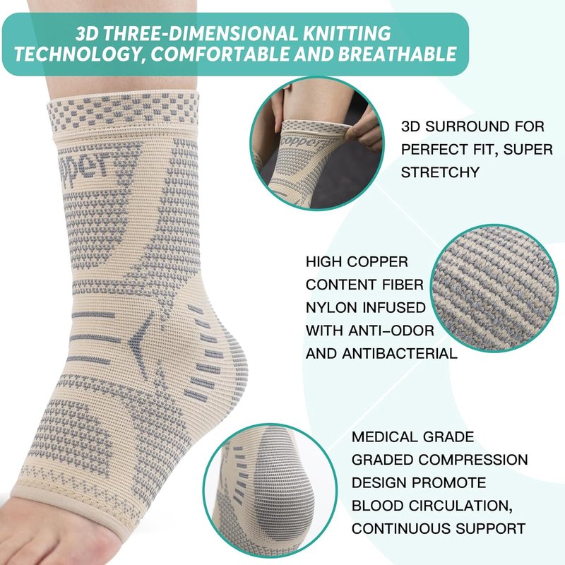 Copper Infused Ankle Brace - Compression Sleeve for Sprains & Tendonitis | Skin Silver, Size S