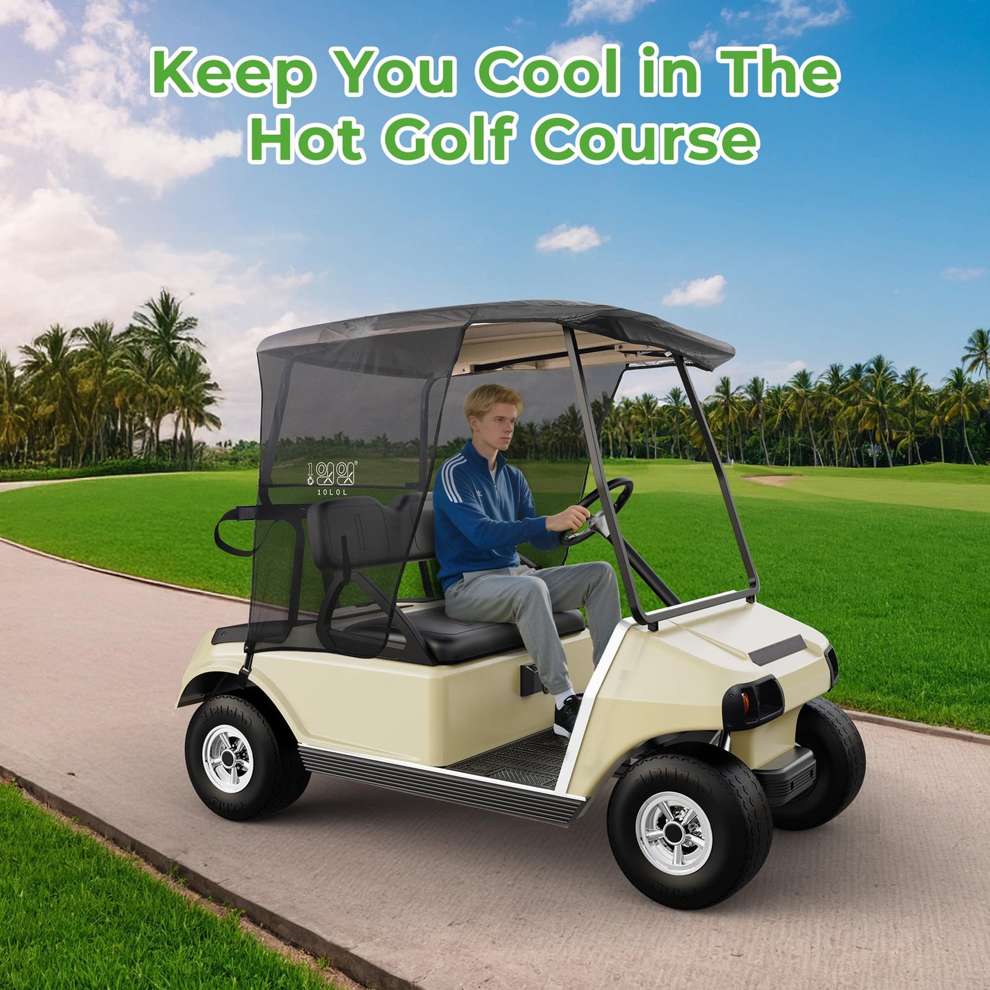 10L0L 2 Passenger Golf Cart Sun Shade Cover for EZGO TXT RXV & Club Car DS Precedent Tempo - Foldable UV Protection Cover Heat Blocking Design, Black