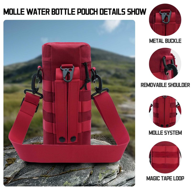 Tactical Water Bottle Pouch, Military Army Molle Water Pouches Carrier Holder for Hiking Camping Outdoor Sport Travel (RED)