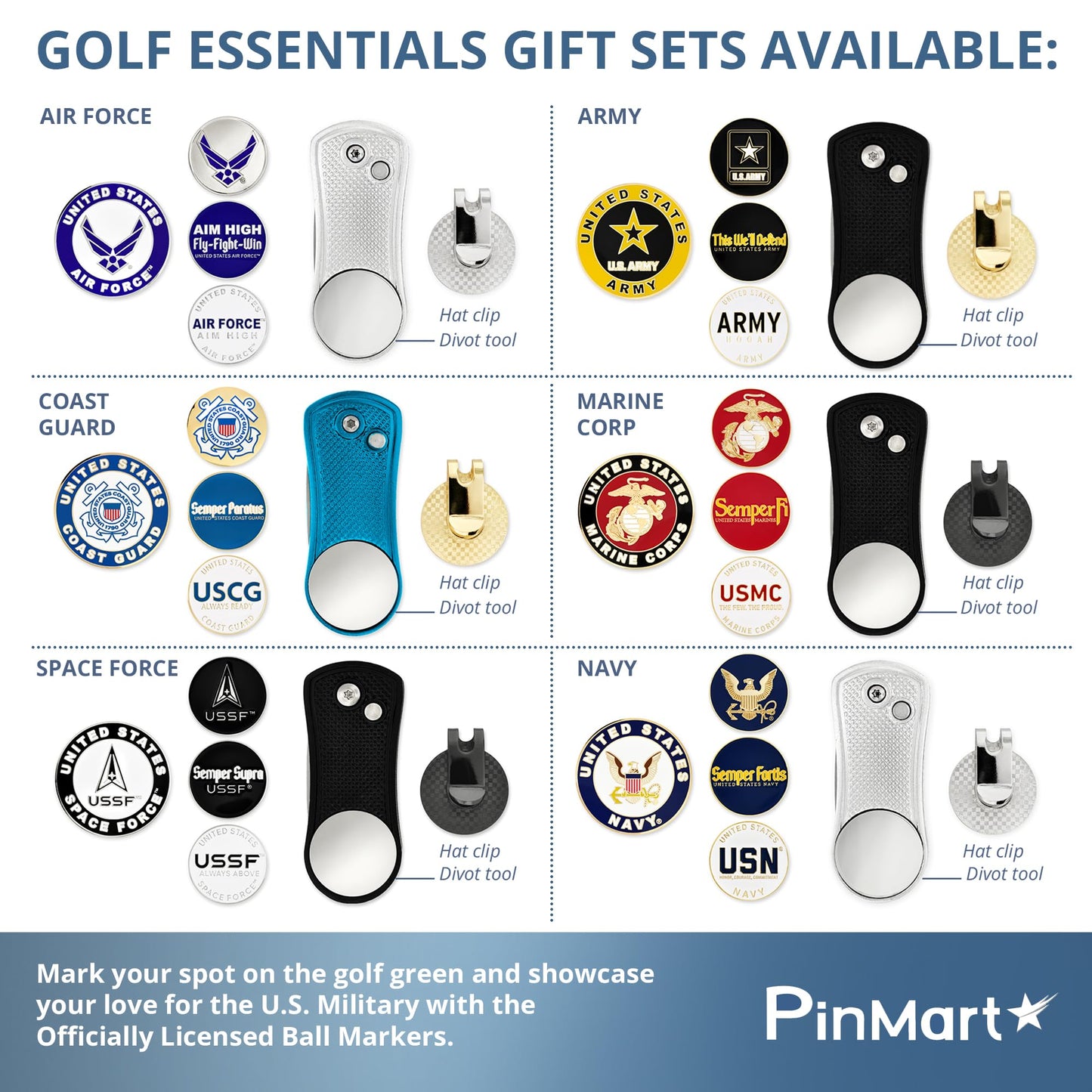 PinMart's Officially Licensed Marine Corps Golf Essentials Gift Set, Divot Tool, Hat Clip, Magnetic Ball Markers, Large Golf Ball Marker with Presentation Box - Gifts and Accessories