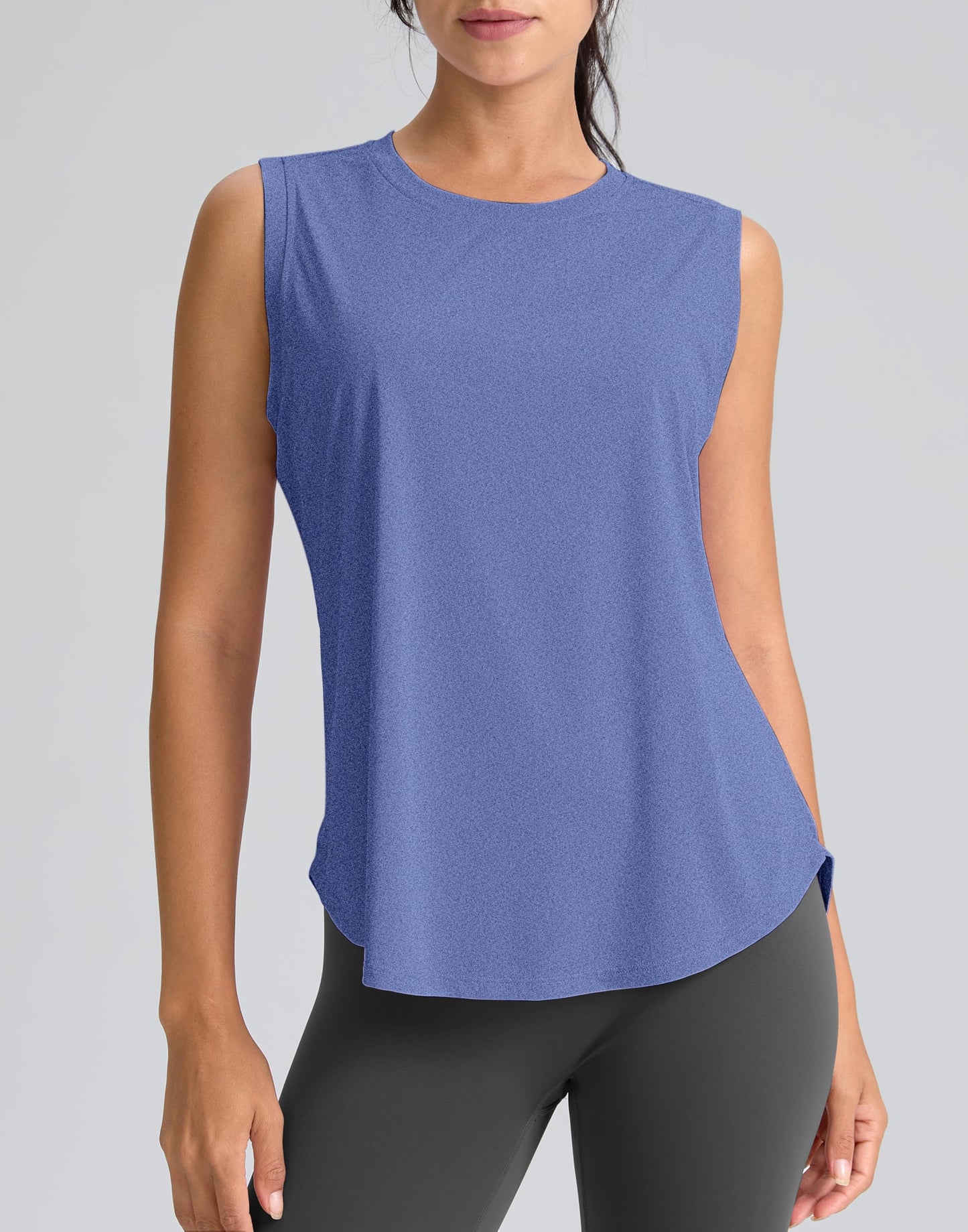 SANTINY Women's Workout Tops Athletic Gym Yoga Tank Tops (Heather Blue_XL)