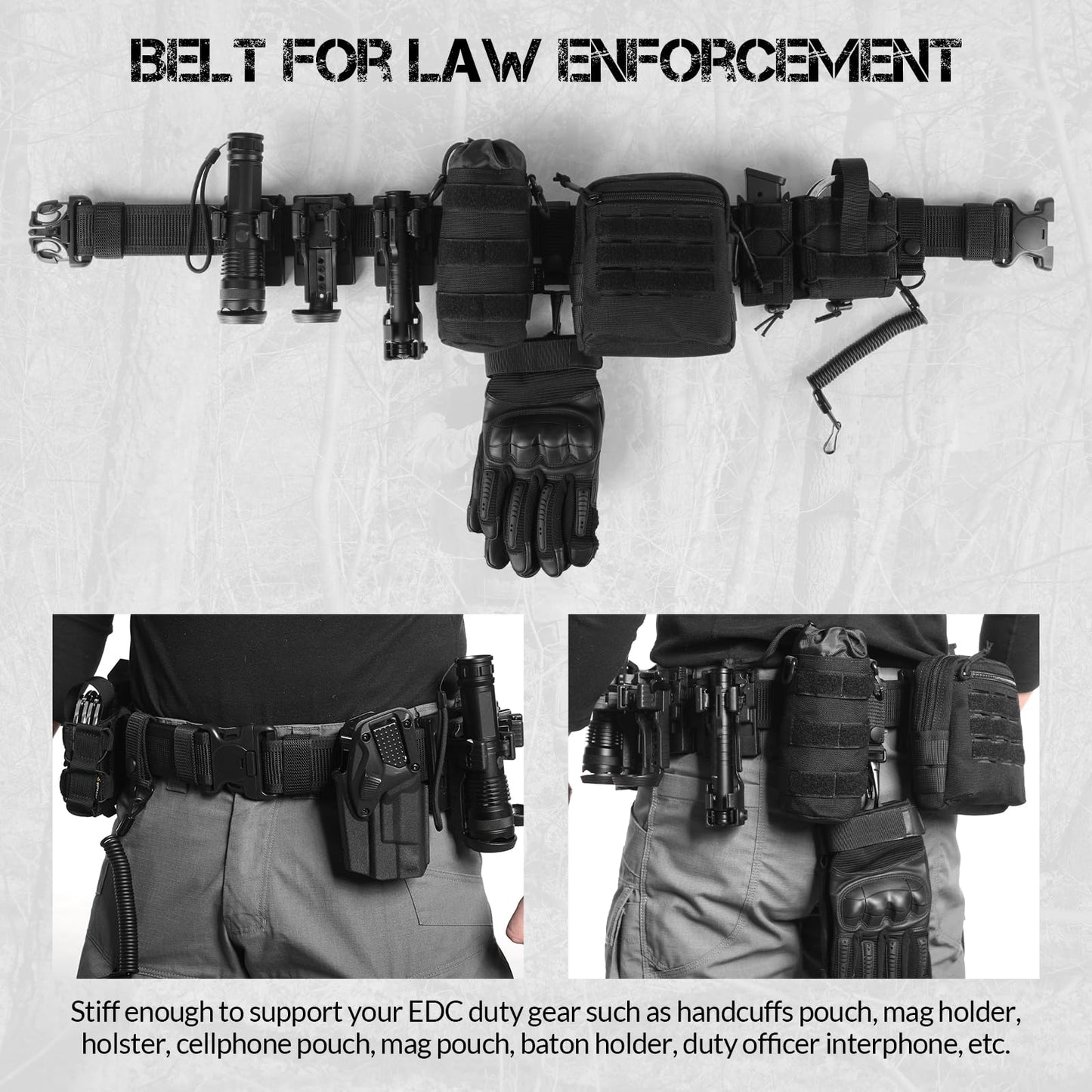 VOTAGOO GEAR Duty Belt 2'' Police Belts with Hook Lining, Adjustable Nylon Tactical Belt for Law Enforcement Officers with 4 Belt Keeper, Small, Black