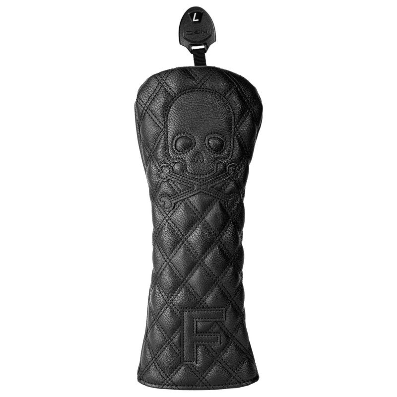 Golf Club Covers – Driver Headcover, Black Skull Leather, Fairway Wood & Hybrid, 3 Wood Headcover, Waterproof Easy-Clean, Universal Fit
