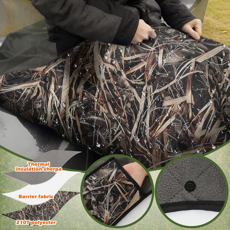 55" x 95" Waterproof Woobie Camo Blanket for Hunting Extra Outdoor Stadium Blankets Sherpa Lining with Hood and Storage Pocket for Deer Duck Hunting Gear Blind Accessories(Waterfowl Grass Camo)