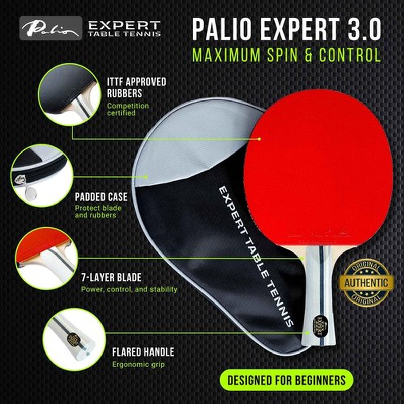 Palio Expert 3.0 Table Tennis Racket & Case | ITTF Approved High-Performance Ping Pong Rackets for Beginners | Maximum Spin & Control (Single Racket)