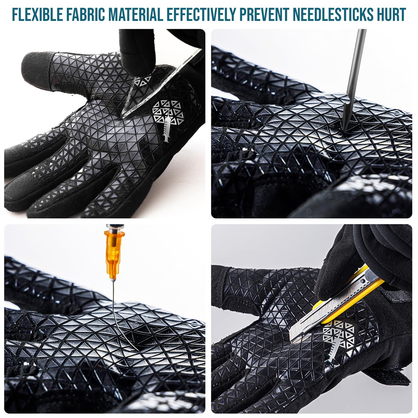 TAILI Level 3 Needle, Level 5 Puncture Resistant Work Gloves for Gardening, Touchscreen, Breathable, Grip Enhanced A7 Cut Resistant Safety Gloves, Black, Medium (M), 1 Pair