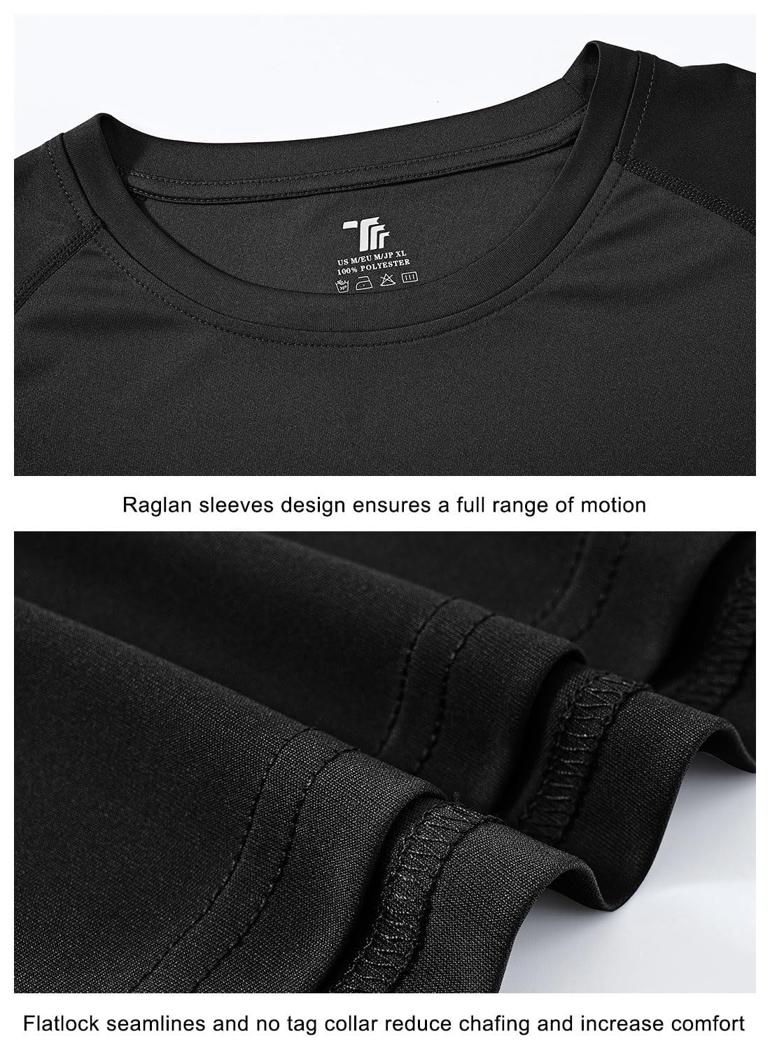 TBMPOY Men's Hiking Shirts Waterproof Dry Fit Athletic T-Shirts SPF Long Sleeve Safari Shirts Outdoor Work Swim Fishing Tops Black L