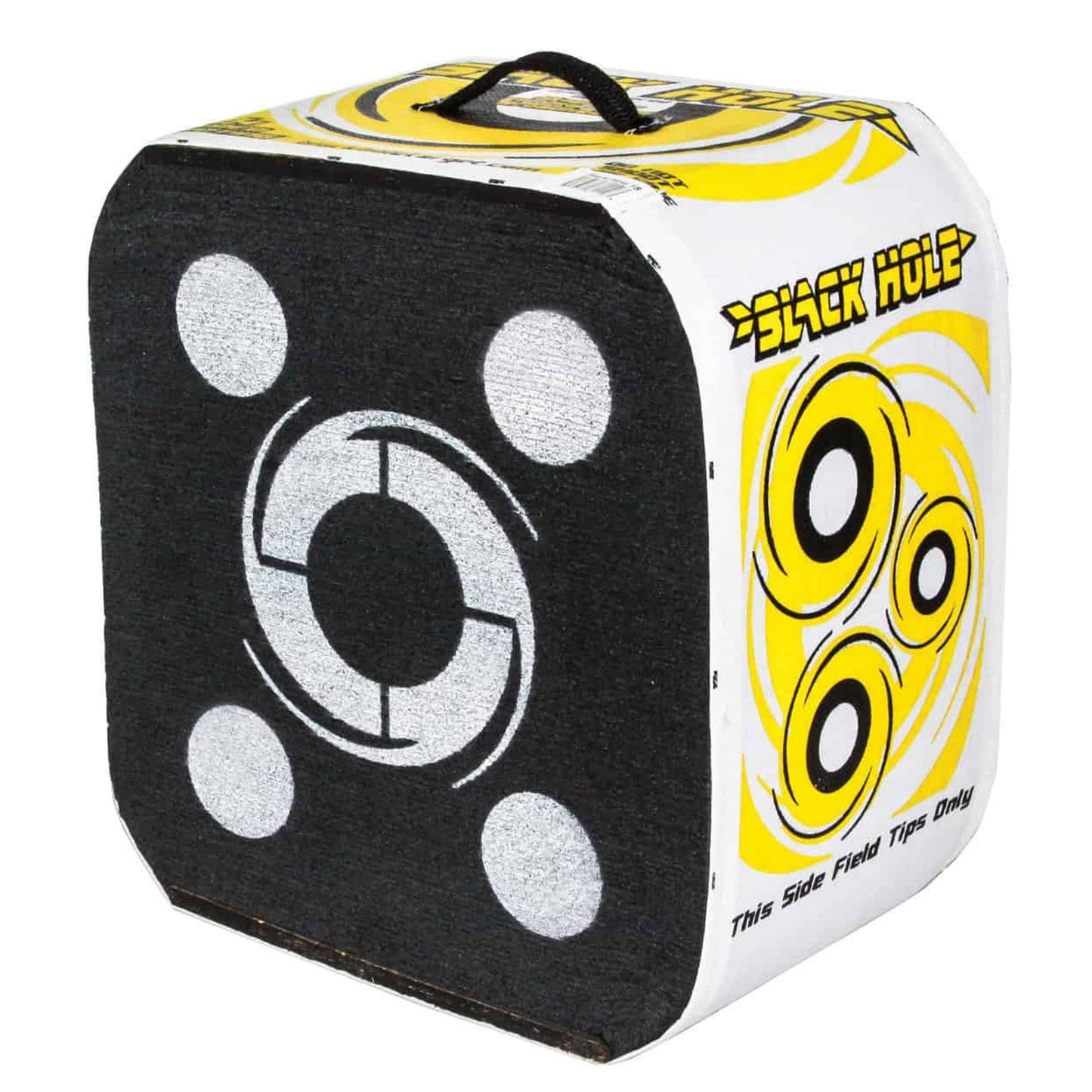 Black Hole 4-Sided Archery Target, 22" x 20" x 11", 300 FPS, Uses Friction Not Force to Stop All Field Points and Broadheads, Open-Face Layered Design, Lightweight and Carry Strap for Portability