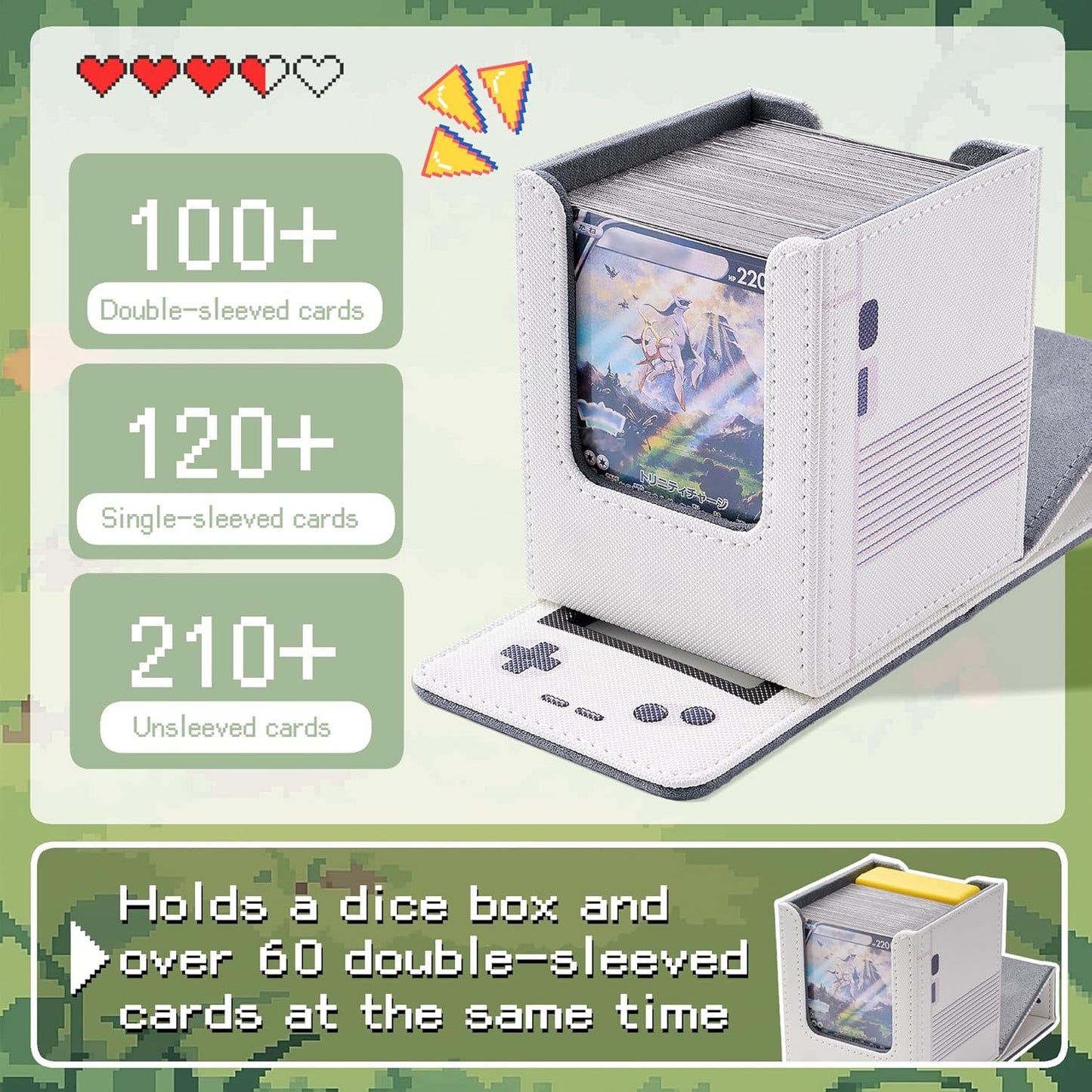 Retro Gaming Console MTG Deck Box - PU Leather Card Storage for 120 Sleeved Cards | Green with 2 Dividers