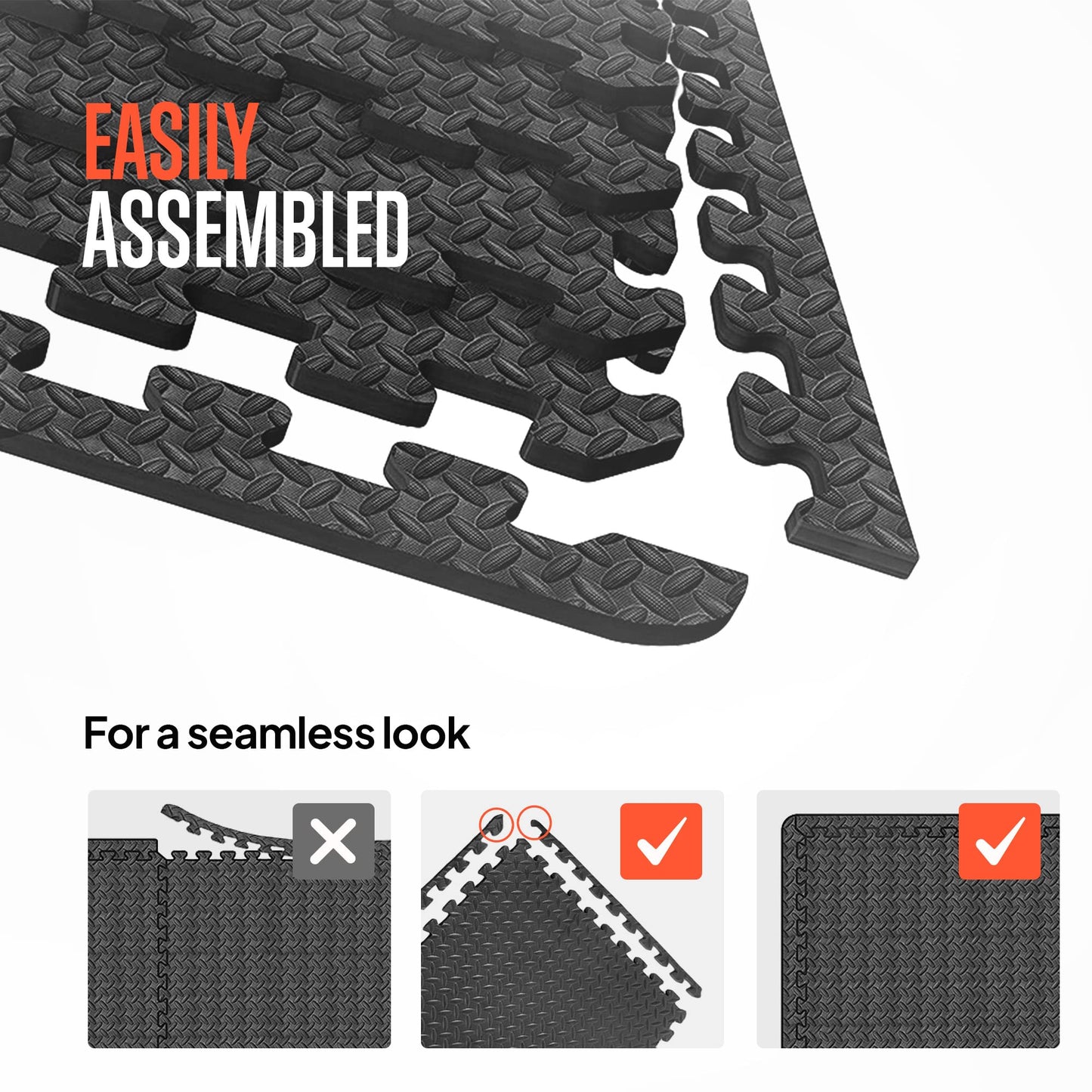 SQUATZ Thick Puzzle Exercise Mat Foam Interlocking Tiles Protect Floors from Gym Equipment Exercise, Durable Non-Skid, Kid Baby Family Safe Easy to Assemble, 24 x 24 inch, 6 Tiles, Black