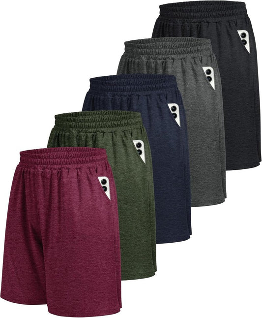 Men's Athletic Gym Shorts - 5 Pack Quick Dry Basketball Shorts with Pockets for Running & Casual Activewear | Black