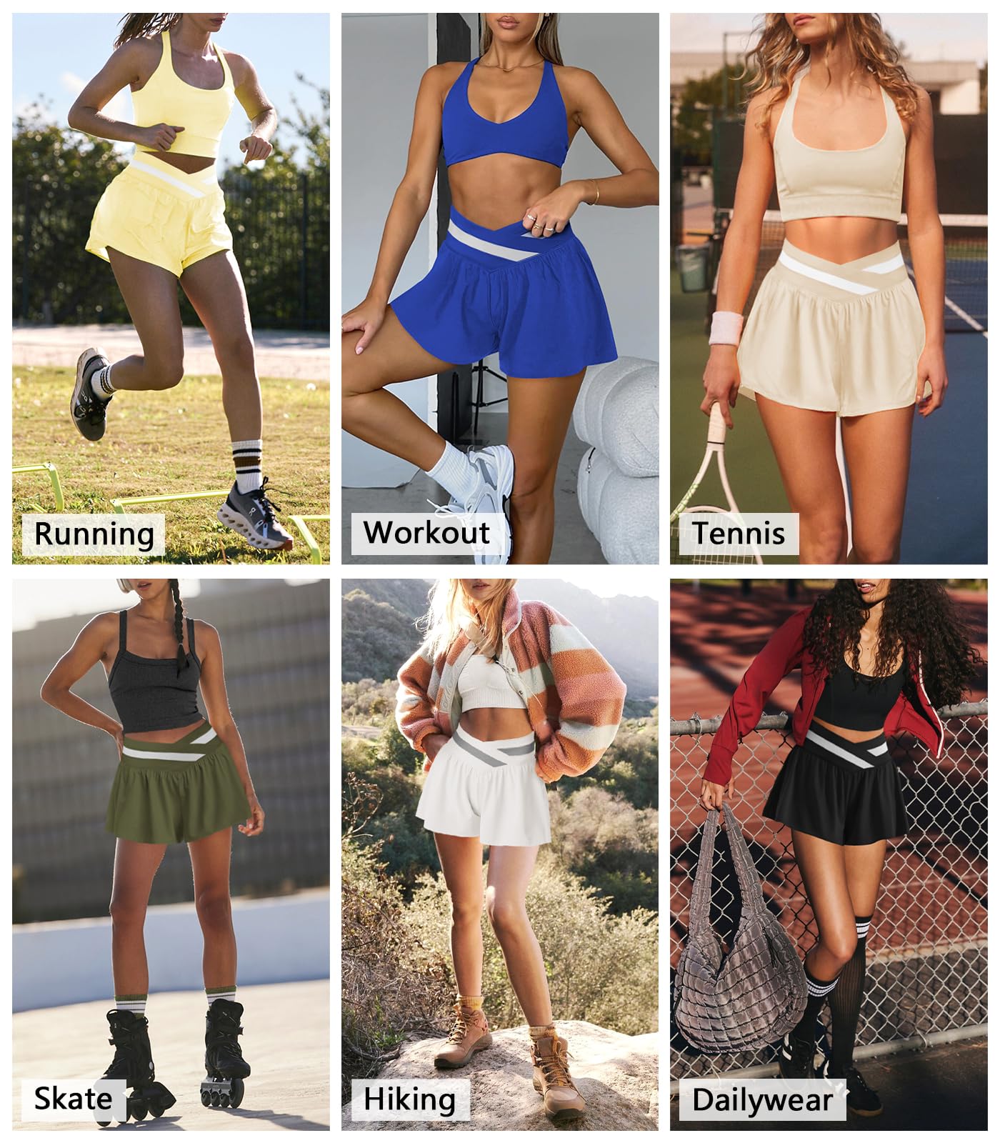Hragc Womens Athletic Workout Apricot Shorts Flowy Butterfly Elastic Crossover High Waisted 2 in 1 Running Shorts with Pockets for Women Medium