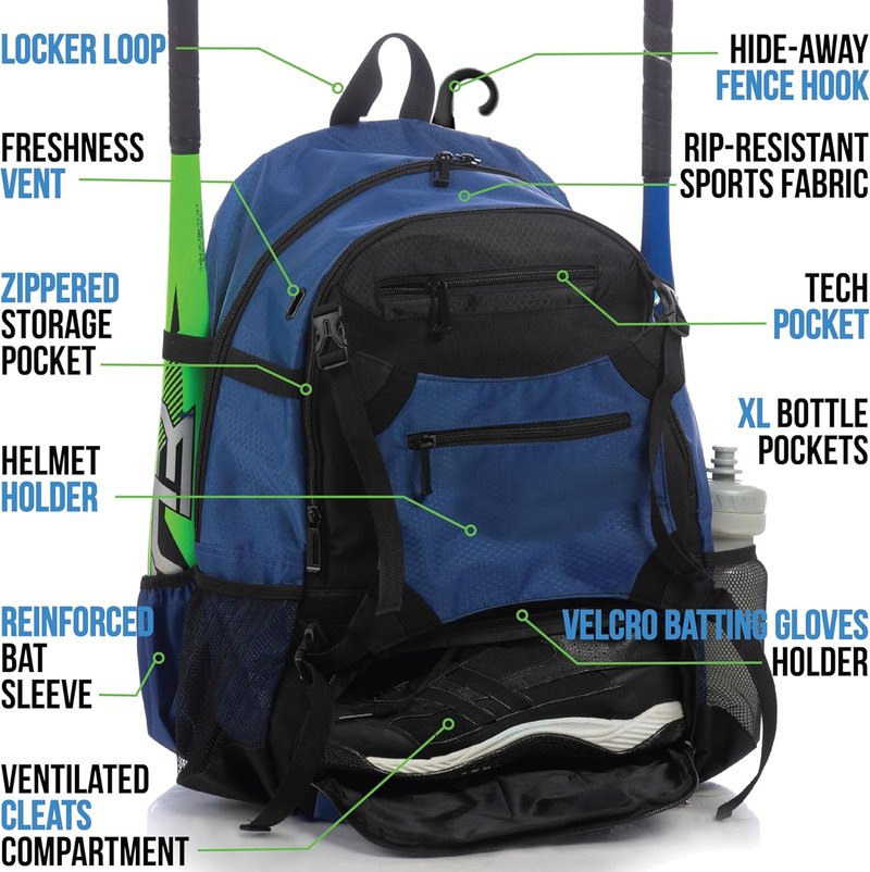 Athletico Advantage Baseball Bag - Durable Baseball Backpack with External Helmet Holder | Fits Youth & Adult Gear, Holds Bat, Glove & Shoes