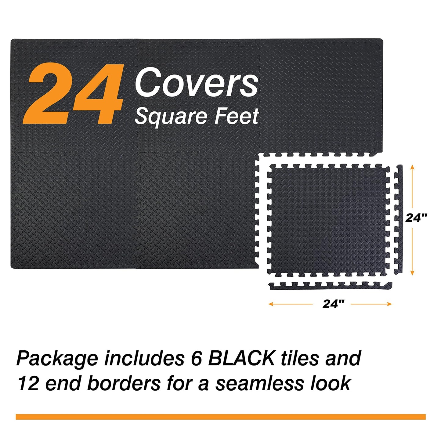 Mat Block Interlocking Foam Tiles Puzzle Mats for Floor 24 SQ FT, 1/2 inch, 6 Tiles, EVA Gym Mat Flooring Exercise Equipment Mat for Home Gym Equipment, Black, 6pcs