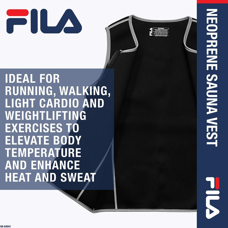 FILA Accessories Men's Sauna Vest - Neoprene Sweat Suit Zipper Tank Top Hot Slimming Body Shaper Waist Trainer for Weight Loss, Running, Walking, Weightlifting, Exercise & Fitness Workouts, Small