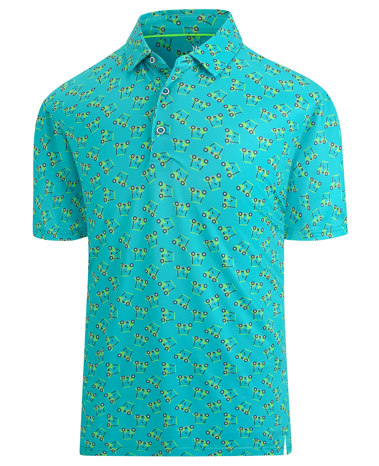 Hodaweisolp Golf Shirts for Men Dry Fit Print Moisture Wicking Performance Short Sleeve Polo Shirt Green Car-L