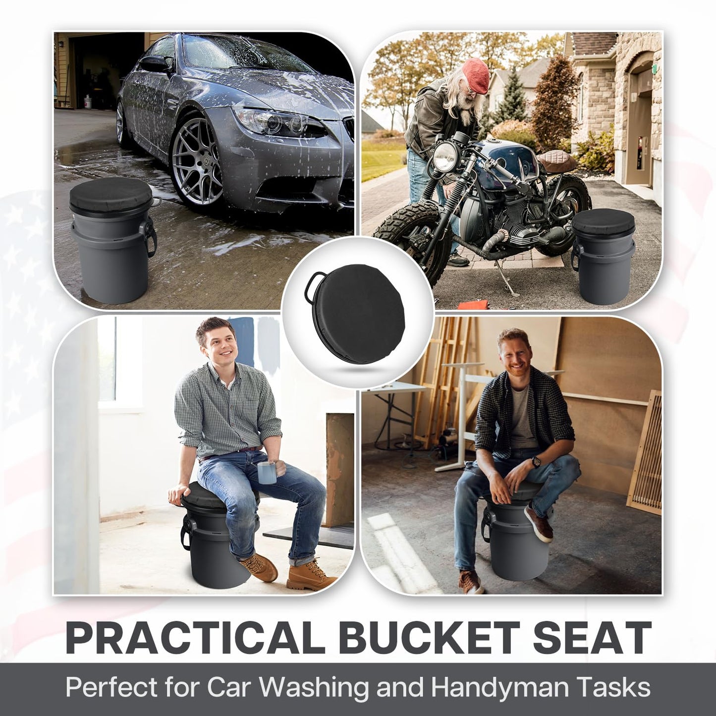 5 Gallon Bucket Seat for Yeti Bucket Only, Swivel Bucket Lid with Padded Top for Cozy Sitting, Bucket Seat Cushion for Outdoor Fishing,Hunting,Gardening,Camping,Car Washing, Baseball Training