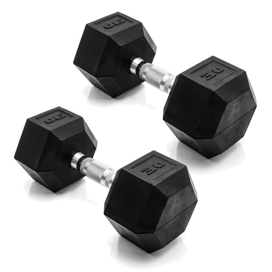 CAP Barbell 30 LB Rubber Coated Hex Dumbbell Hand Weight - Pair | Chrome Handle
