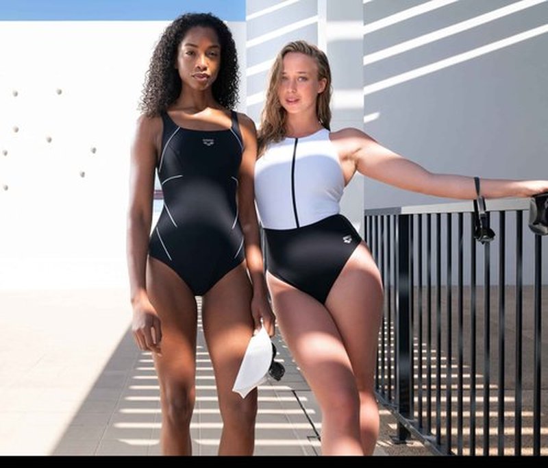 ARENA Women’s Jewel Shapewear One Piece Swimsuit Wing Back B Cup Built in Bra Ladies Bathing Suit Shaping Tummy Control Swimwear, Black/White, Size 46