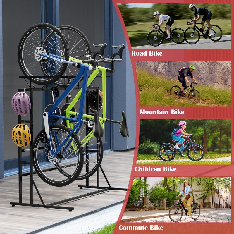 ETELI Bike Rack Garage Freestanding Bikes Rack Floor Stand Vertical Bike Stand Rack for Garage Organizer Indoor Outdoor Bikes Storage, Hold Max Tire Width 2.65”, Black