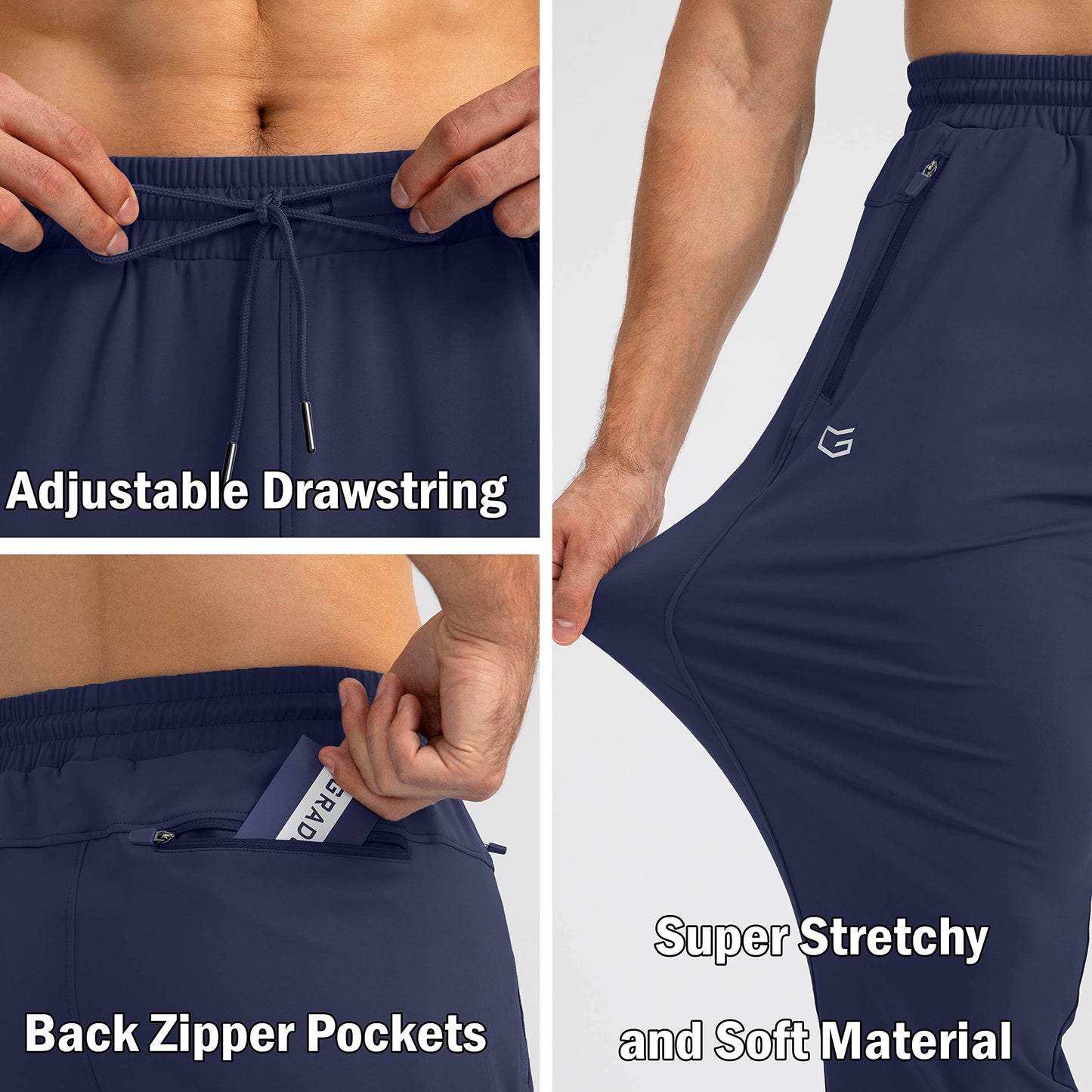 G Gradual Men's Sweatpants with Zipper Pockets Tapered Joggers for Men Athletic Pants for Workout, Jogging, Running (Navy, XX-Large)