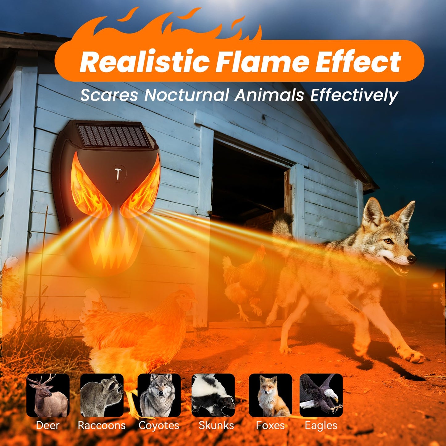 Solar Nocturnal Animal Repellent Outdoor, Waterproof Coyote Deterrent Devices with Predator Lights, Deer Repellent Devices - Repel Skunk Raccoon Opossum Fox Owl Hawk for Yard Garden Farm Chicken Coop