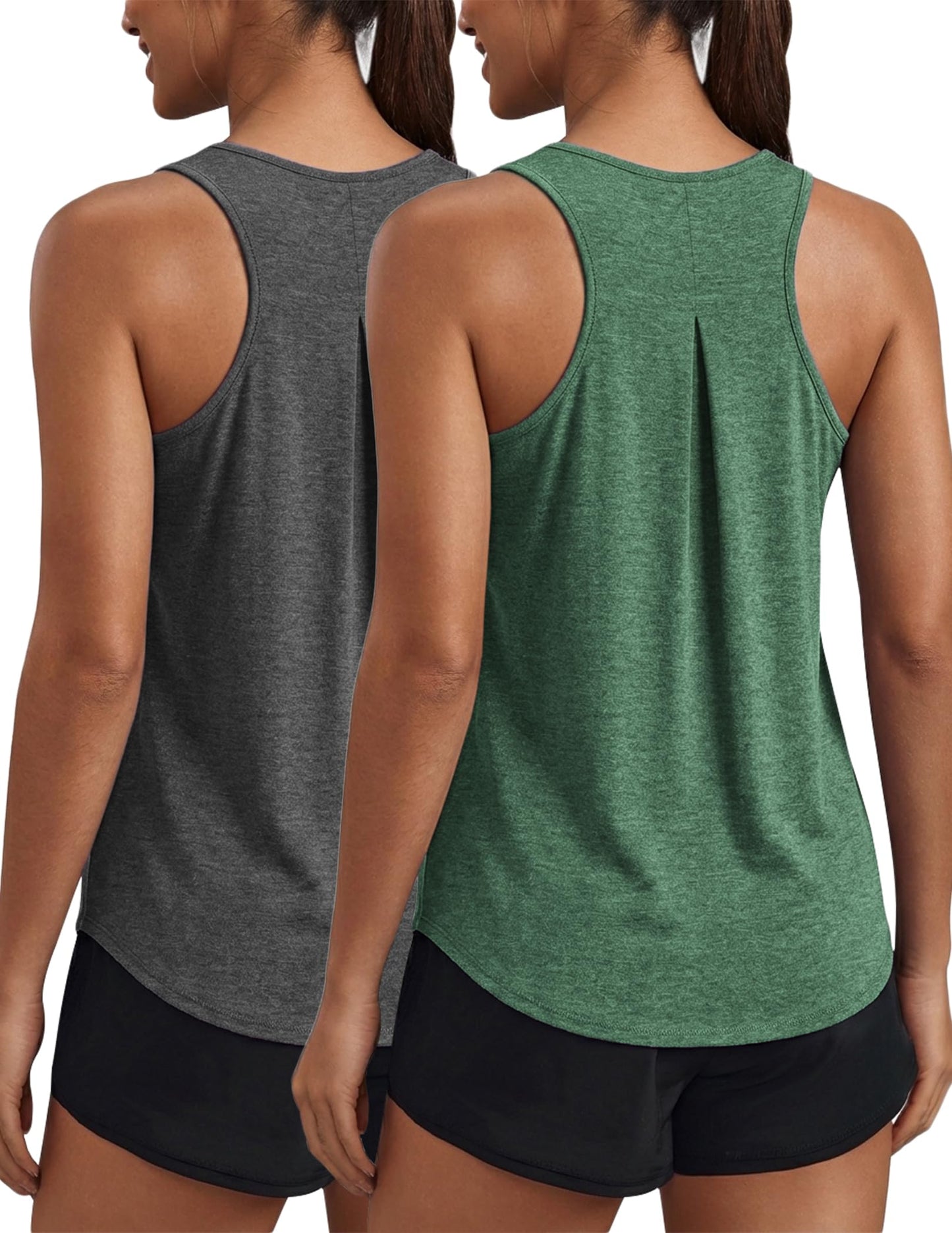 PINSPARK Workout Tank Top Woman Sleeveless Athletic Shirts Racerback Running Shirt Moisture Wicking Exercise Top Pack, Dark Grey/Green S