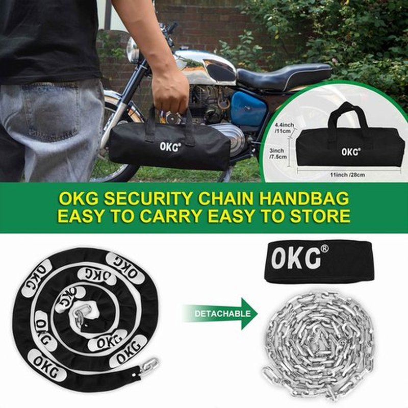 OKG High Security Chain - 10 Foot x 5/16” (8mm) Thick Square Heavy Duty Chain - Cut Proof Chain Hardened Steel Chain for Motorcycles, E-Bikes, Trailers, Generators, Fence Gates, etc. (No Lock), Black