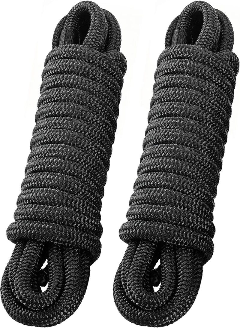 Dock Lines - 3/4" x 35' Marine Grade Nylon Boat Rope with 18" Loop | Heavy Duty, Fray Resistant, Easy Handling - Black - 2 Pack